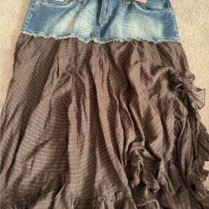 Candie's Asymmetrical Denim and Brown Skirt